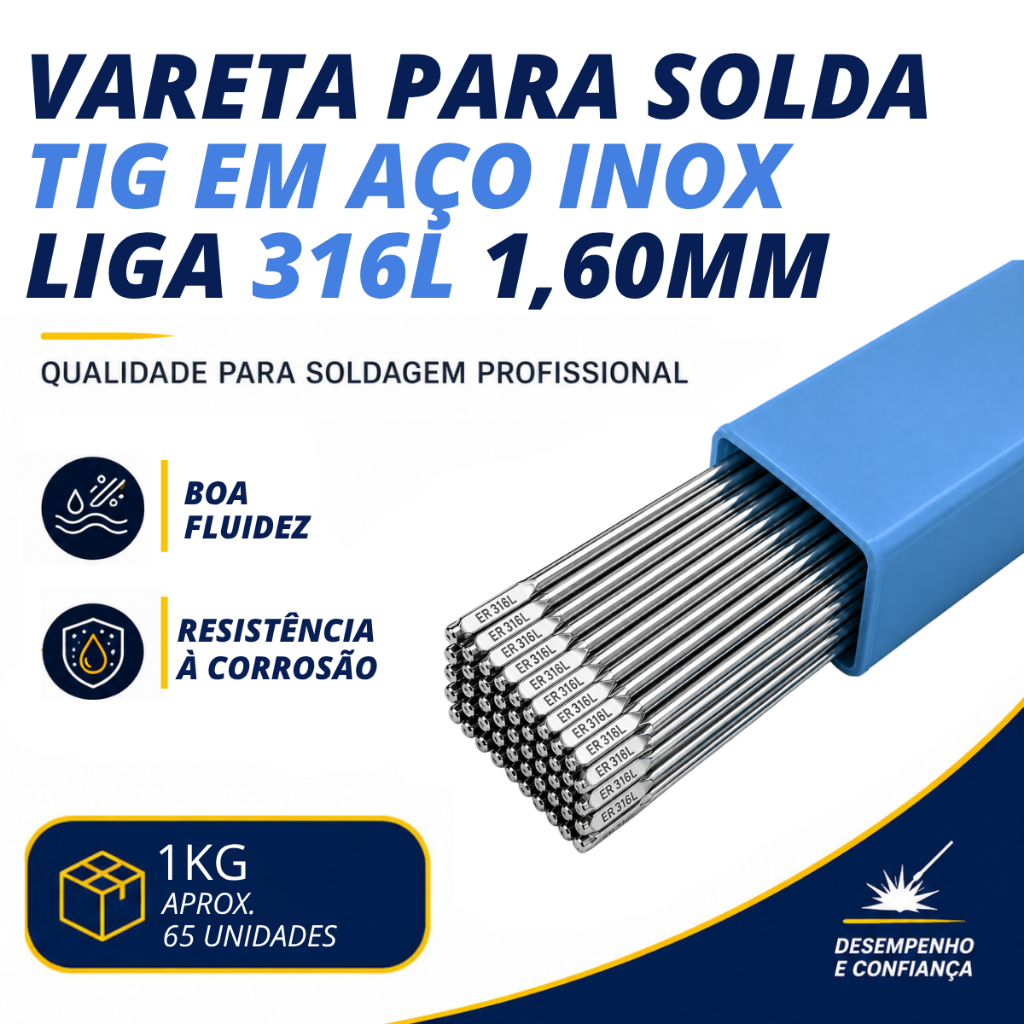 1kg Vareta Tig Inox 316 1,60mm - Soldaforte