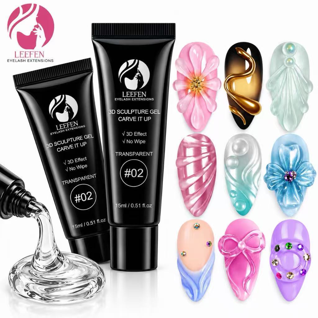 Gel de Escultura 3D para Unhas 15ml Transparente Nail Art Decoração Flores e Desenhos