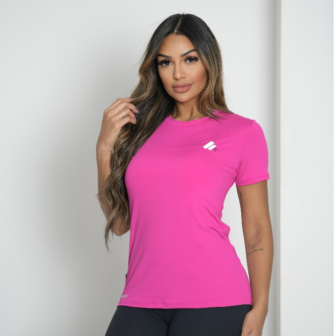 Camiseta Feminina Fitness Dry Fit  Manga Curta Proteção UV50 Antissuor Academia Corrida