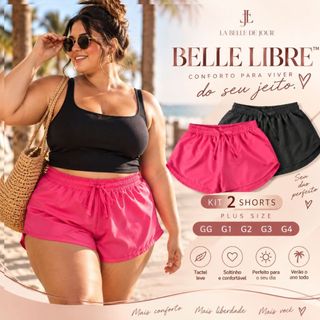 Kit 2 Shorts Tactel Feminino Plus Size GG ao G4 Dia a Dia Praia Verão Casual Moda Shortinho Soltinho Confortável Modinha