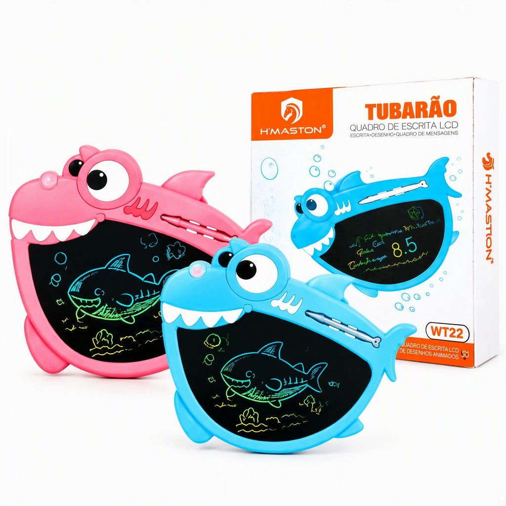 Lousa Mágica LCD Infantil Formato Tubarão, Sem Luz Azul, Apaga com Um Toque, Brinquedo Educativo para Meninos e Meninas