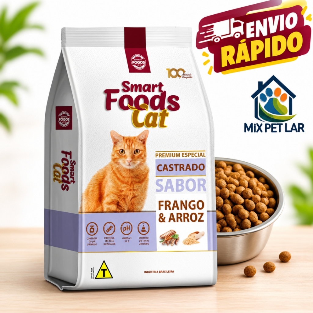 RAÇÃO SMART FOODS CAT ALIMENTO GATOS CASTRADOS 10,1KG FRANGO & ARROZ