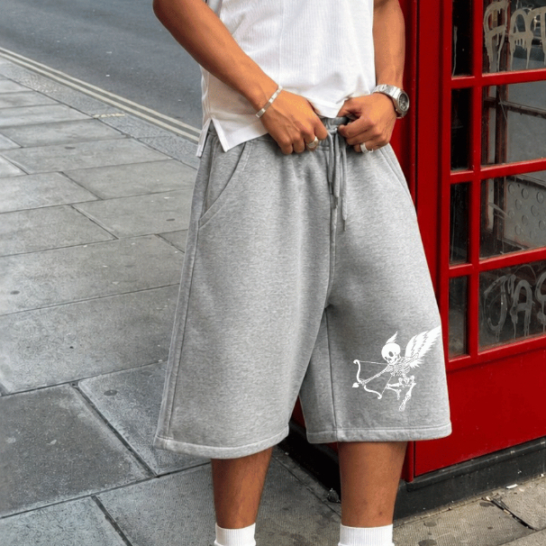 Bermuda Baggy De Moletom Masculina Estampada Larga Streetwear Casual Shorts Oversized Algodão Premium Moda Urbana Tendên