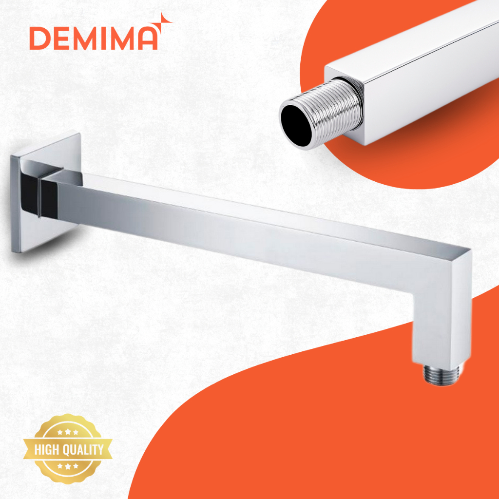 Braço de Chuveiro 40cm de Parede em Aço Inox Cromado Quadrado – Demima