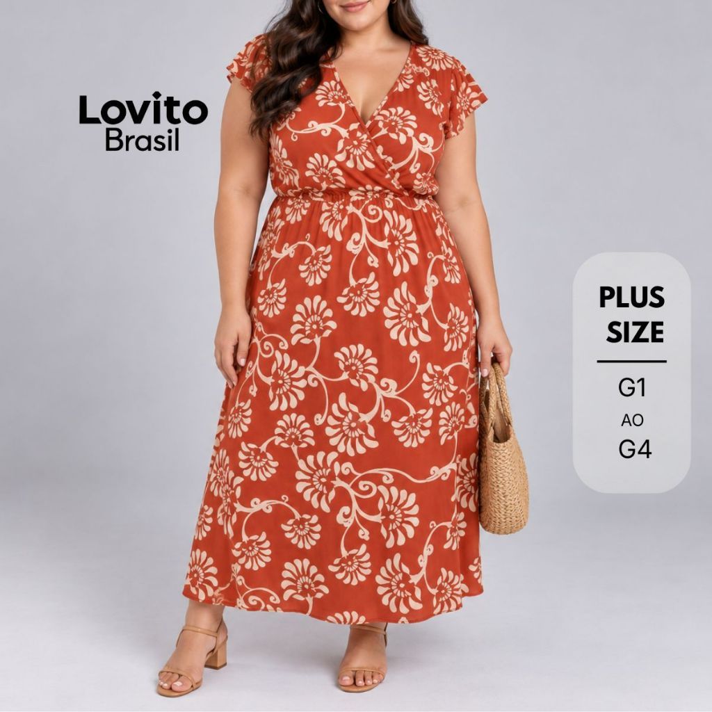 Lovito Vestido Feminino Plus Size Midi Estampa Floral BRDRB931BRL961