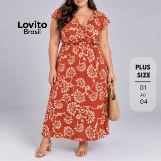 Lovito Vestido Feminino Plus Size Midi Estampa Floral BRDRB931BRL961