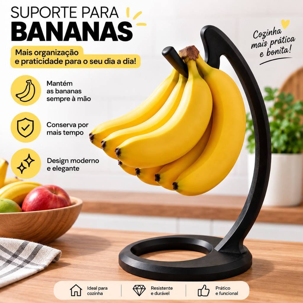 Suporte Mesa para Pendurar Bananas Fruteira Gancho Multiuso Preto