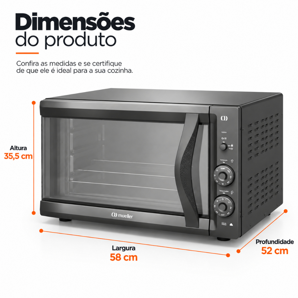 Forno Elétrico de Bancada Mueller 50 Litros Cinza Espelhado com Grill e Timer · foto 2