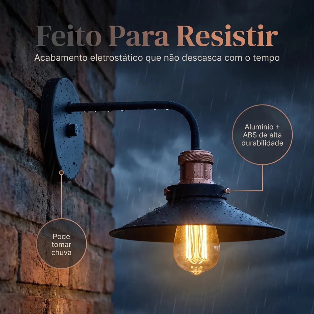 Arandela Nordic Retro Vintage Industrial E27 Parede Aluminio Preto/Cobre 110V/220V (Bivolt)