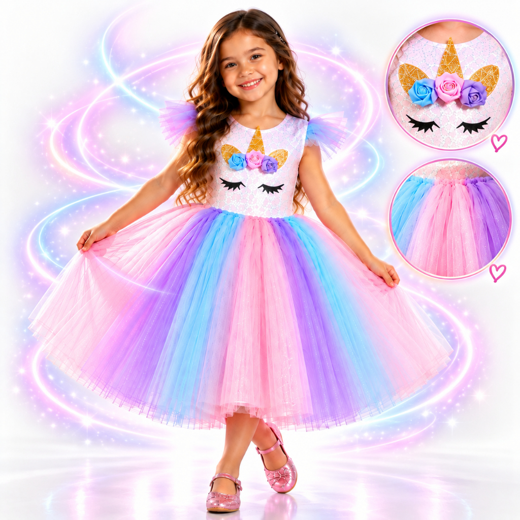 Vestido Fantasia Infantil Princesa Estilo Unicornio Carnaval Festas SEM TIARA