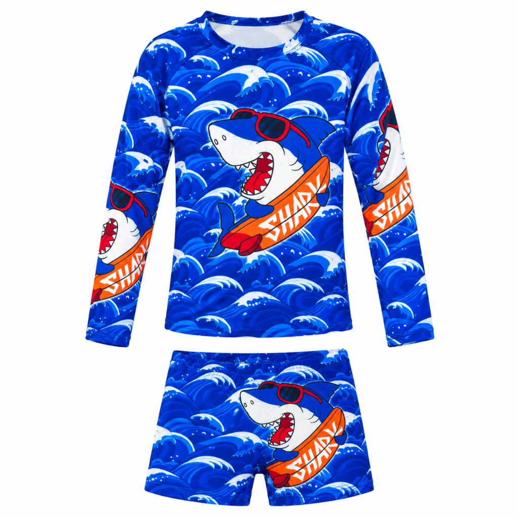 Conjunto Blusa Uv50+ Infantil Masculino Proteção Solar (Camisa + Sunga Box) Praia & Piscina