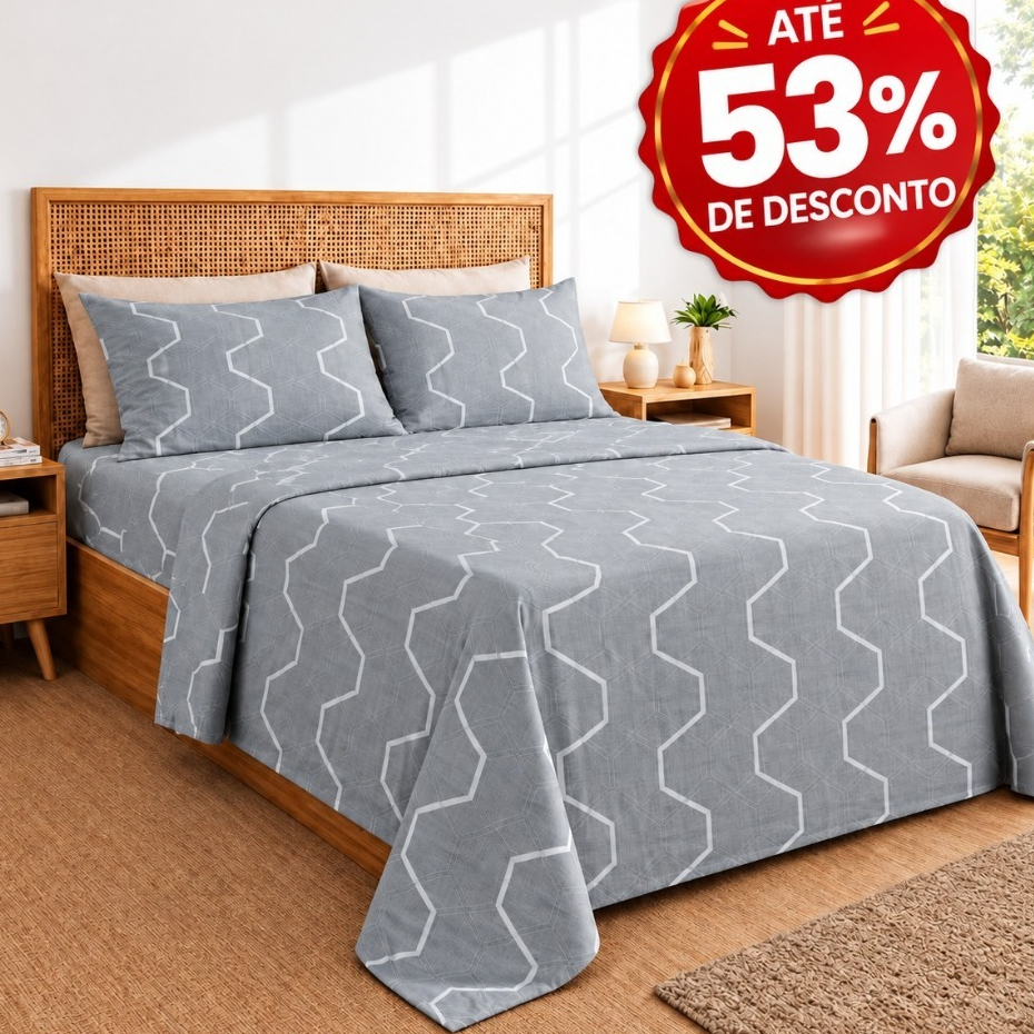 Kit Lençol 4 Peças Elastico 500 fios Micropercal Toque de Seda 3 Peças Estampado Casal Queen King