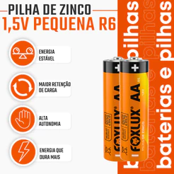 Pilha Alcalina AA Pequena Foxlux 1,5V LR6 Kit com 2