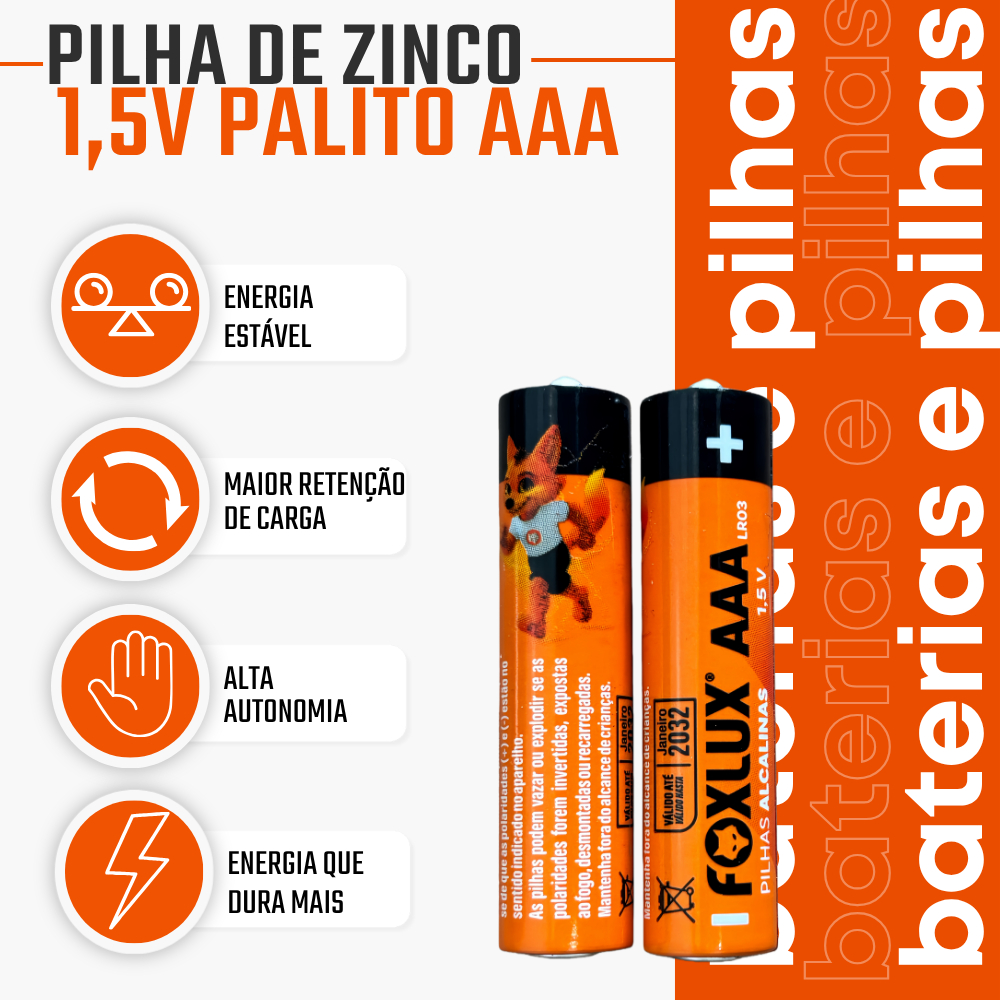Pilha Alcalina AAA Palito Foxlux 1,5V LR03 Kit com 4 · foto 2