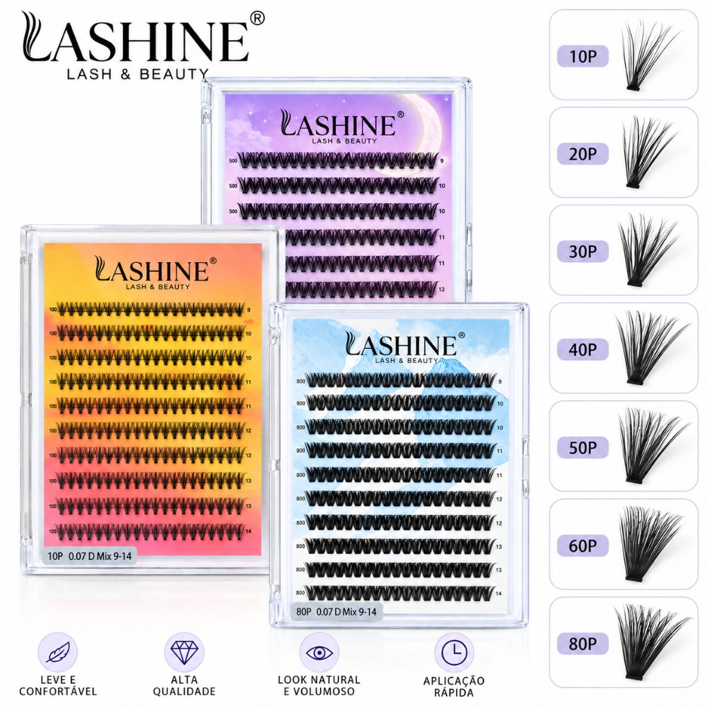 Cílios Tufinho Lashine 10P/20P/30P/40P/50P/60P/80P 0.07 D Mix 9-14mm