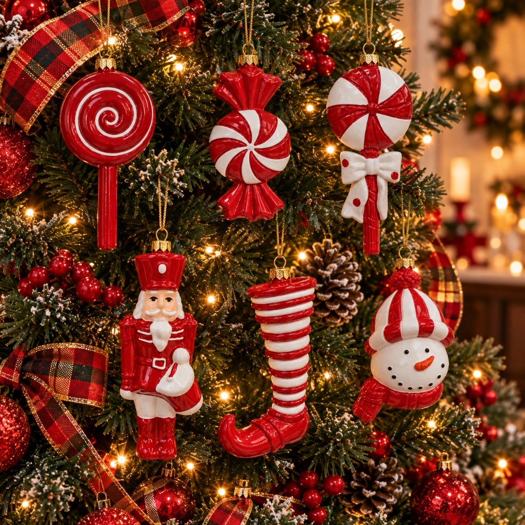 Enfeite Pendente Árvore de Natal de Plástico Doces Bala Pirulito Bengala Boneco Decoração Natalina