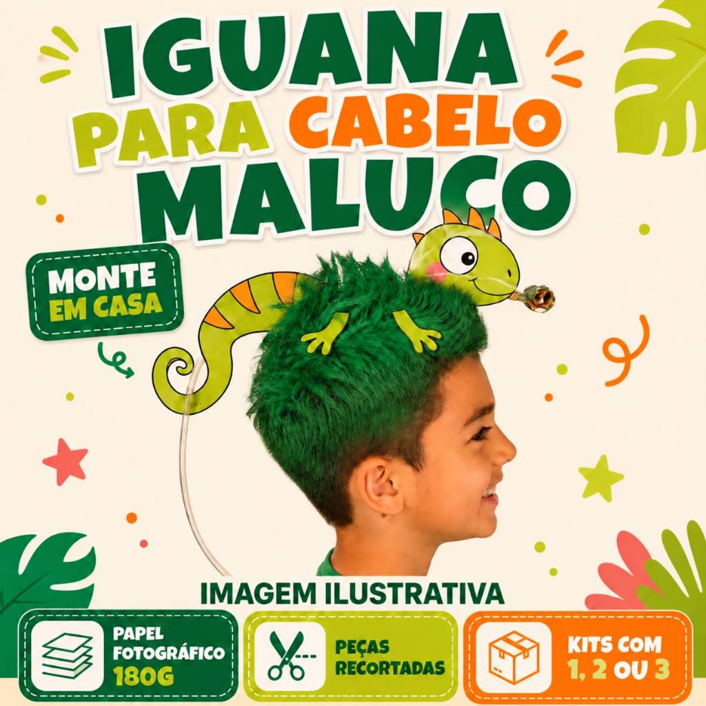 Cabelo Maluco Iguana - Dia das Crianças - Fantasia de criança - para montar