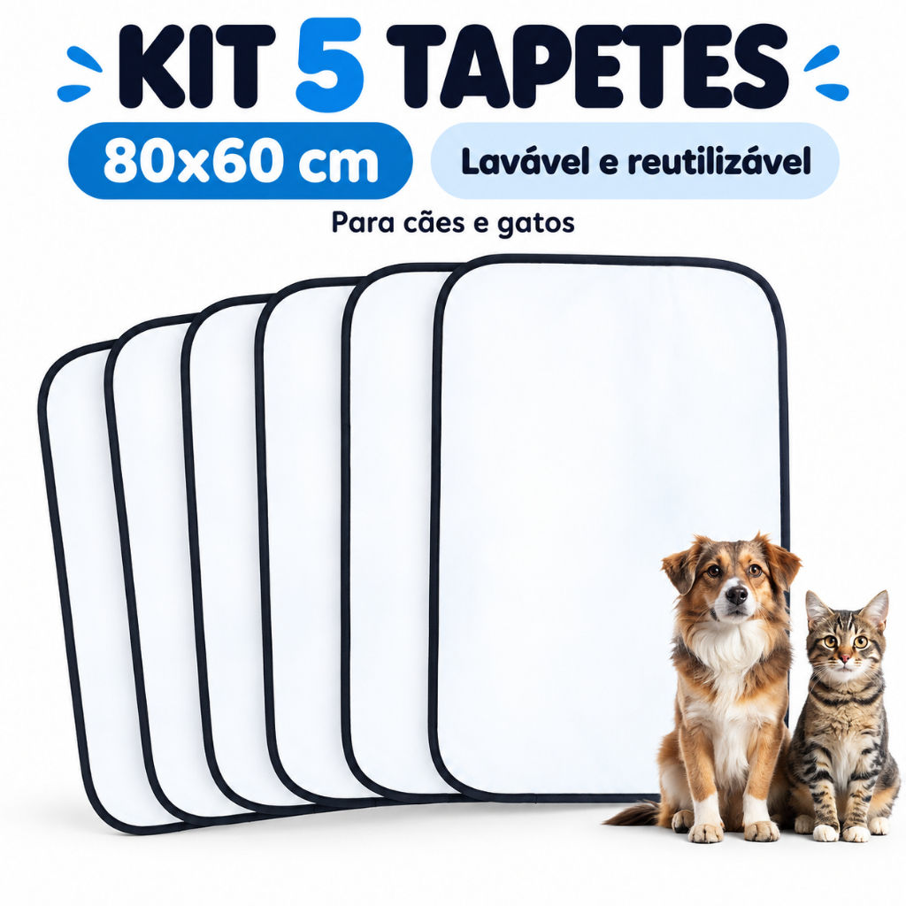 Tapete Higienico 80x60cm Kit 5 Lavavel Flocospet Branco