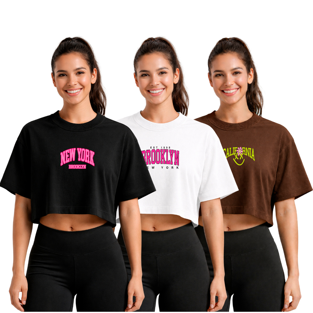 Kit 3 Cropped Oversized Feminina 100% Algodão Look Confortável Estiloso