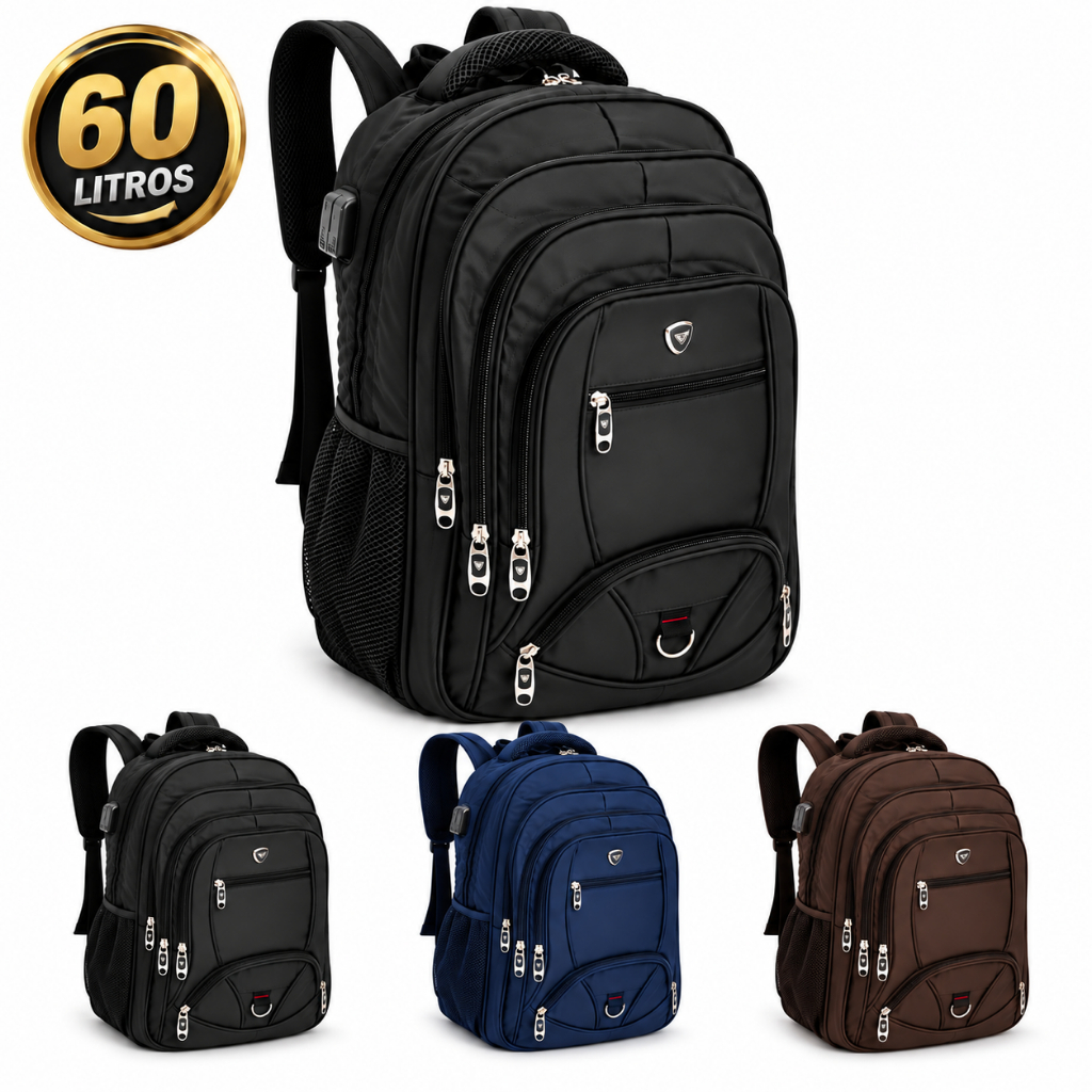 Mochila Avião 60l Reforçada Masculina USB Porta Notebook Antifurto Senha Viagem