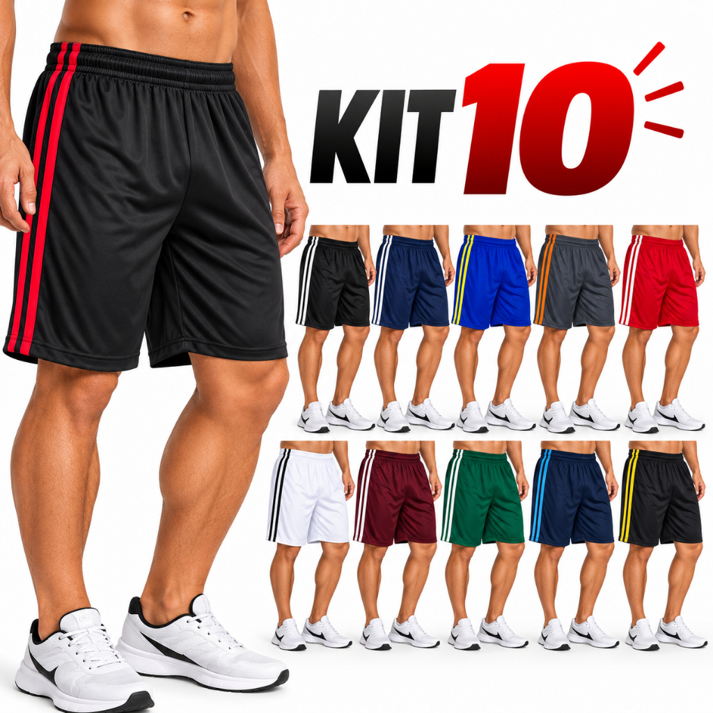 Kit 10 Shorts Masculino Esportivo Respirável Academia Futebol Corrida Casual Leve Confortável Bermuda Treino
