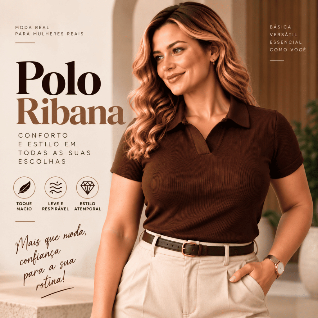 Blusa Polo Feminina Ribana Canelada Fina Manga Curta Ajustada Confortável Casual Elegante P M G