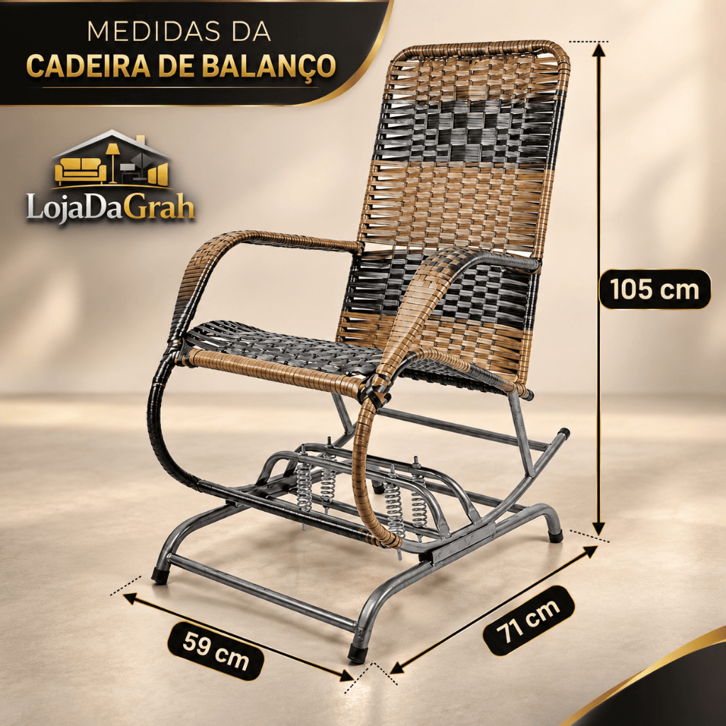 Cadeira de Balanço de Aço com Assento em Corda Sintetica Confortável para Jardim Sala Moderna — imagem 2 de 2
