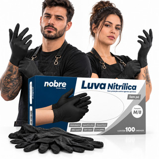 Luva Nitrílica Preta Descartável Sem Pó 100 Unidades Para Uso Profissional