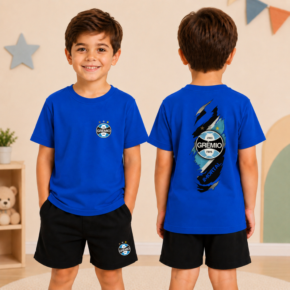Conjunto Infantil Camiseta e Short Moletinho menino times de futebol imortal Gremi o  Moda Futebol