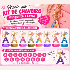 Kit Chaveiro De Resina Personalizado Lembrancinha Presente Dourado Bolsa Chave Com Letras A-Z