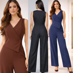 Macacão Feminino Elegante Longo Pantalona Asimétrico