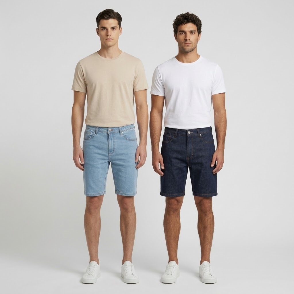 Kit 2 Bermudas Jeans Masculina com Elastano Lycra Tradicional Básica Premium