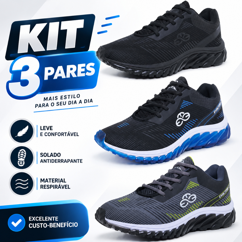 Kit Tênis Esportivo Masculino Para Academia Confortável Novo Exclusiva