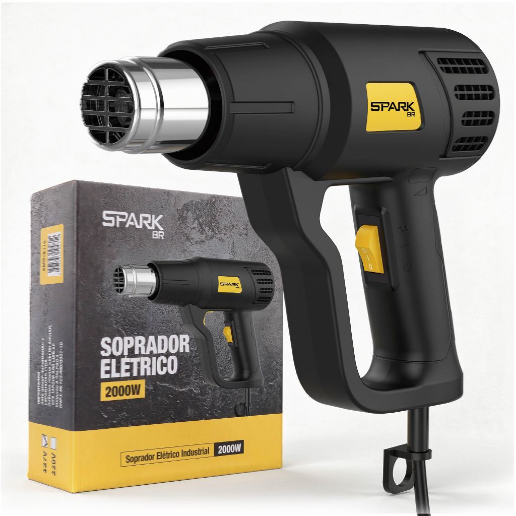 Soprador Térmico 2000W Até 600°C 110V-220V Ar Quente 2 Estágios Temperatura SparkBr Profissional