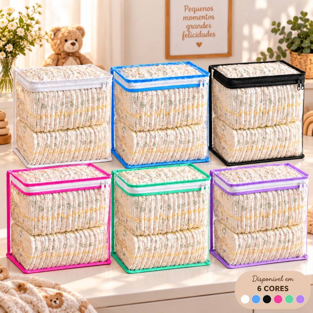 Kit 2 Porta Fraldas Organizador Bebê Maternidade Mala Bolsa Viagem Transparente Zíper Reforçado