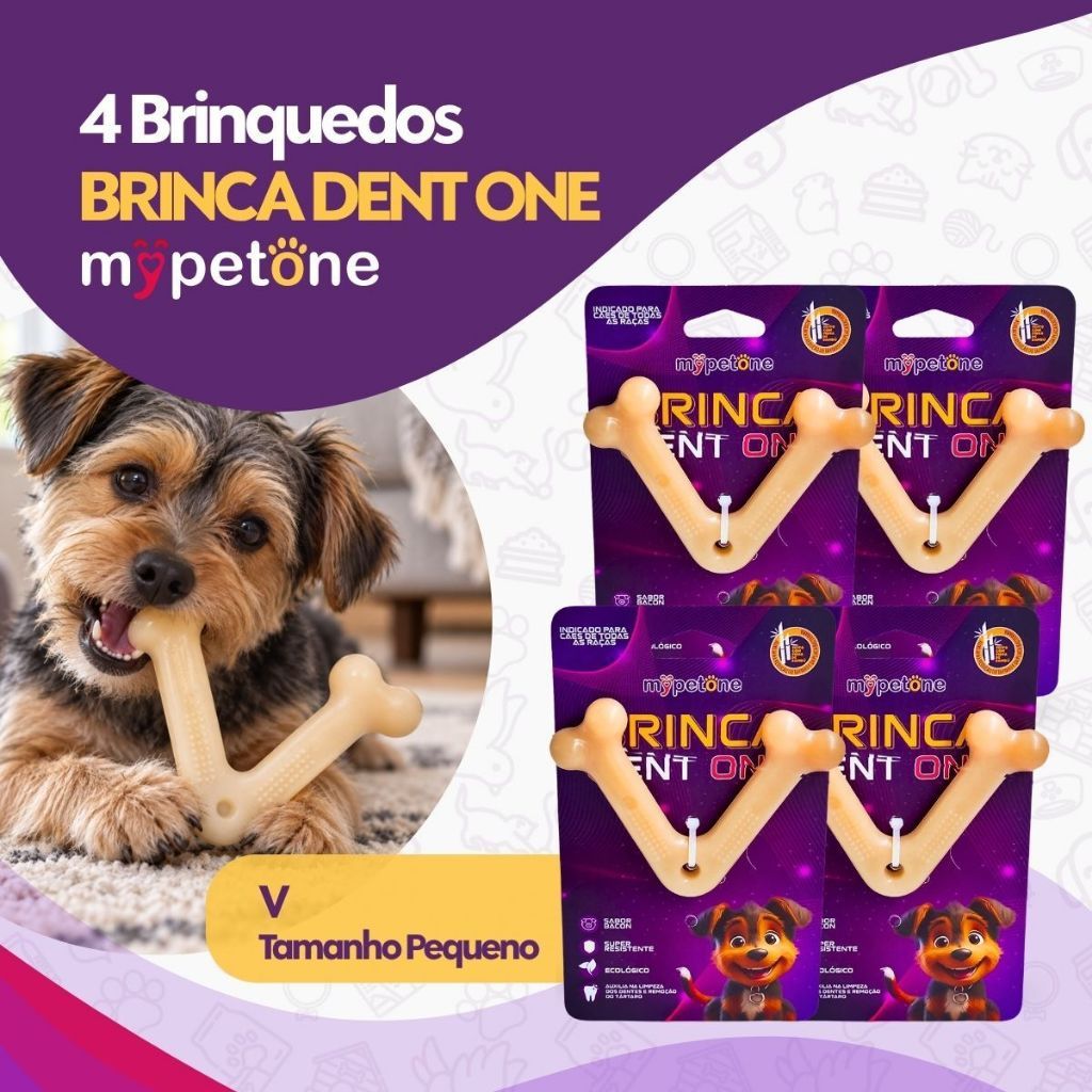 Kit 4 Brinquedo Osso Bamboo Brinca Dent One Sabor Bacon - V - Pequeno