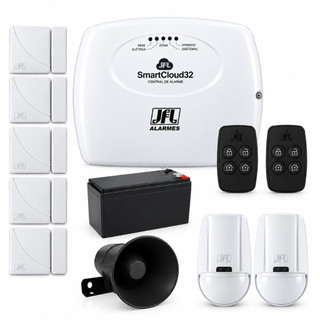 Kit Alarme Residencial WiFi 7 Sensores 2 Controles Jfl Smartcloud 32 Branco