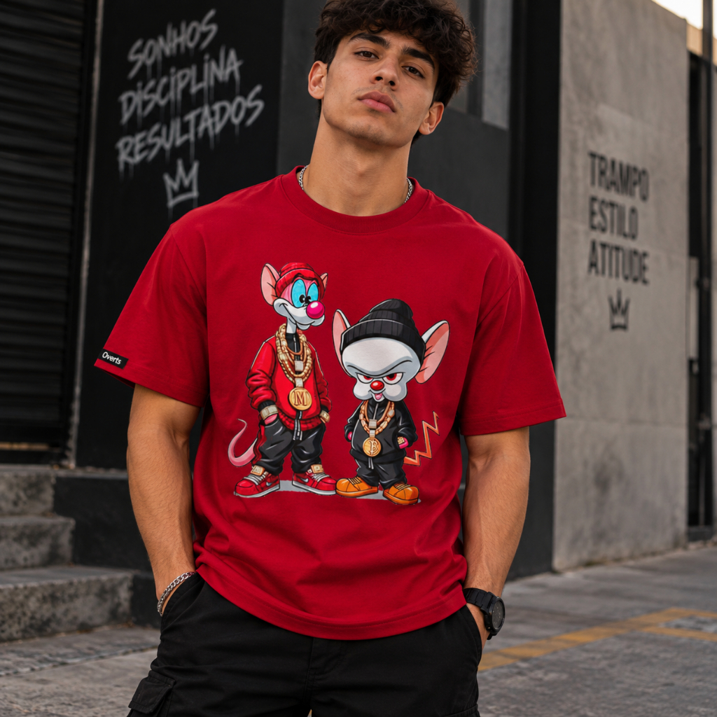 Camiseta Masculina Personalizada Pink e Cérebro Ratos Desenho -026 Camisa Estampada 100% Algodao Top