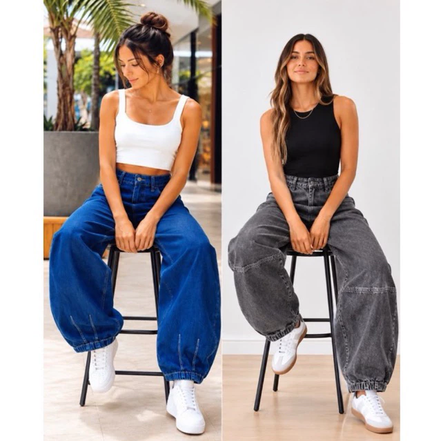 Calça Jeans Balloon Feminina Moda Estilosa Premium Cor Grafite