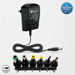 Fonte Universal Regulável 30W 3A 3V a 12V Bivolt com 7 Plugues ONEX