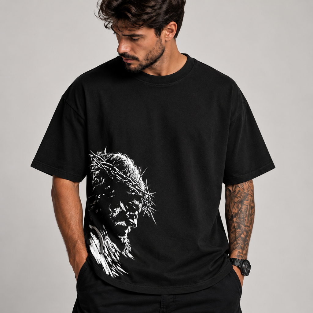 Camiseta Oversized Ou Regular Camisa Masculina Unissex Jesus Cristo 100% Algodão Estampada Cristã StreetWear Coroa