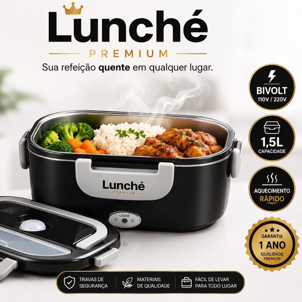 Marmiteira Eletrica Termica Bivolt Preta Aquecedor Alimentos Compacta Portatil