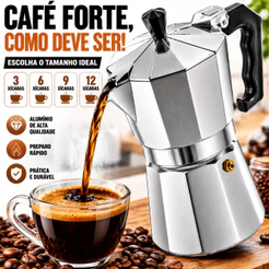 Cafeteira Italiana Alumínio de alta qualidade Moka 3/6/9/12 Xícaras Alumínio Café Puro Vários Tamanhos