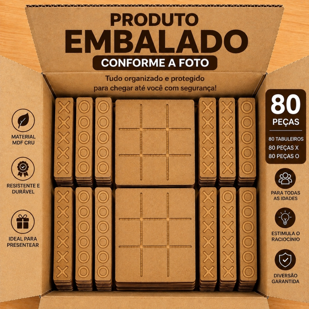 Kit 80 Jogos da Velha em MDF 10x10cm Tabuleiro Brinquedo - Presente - Lembrancinha - Jogo