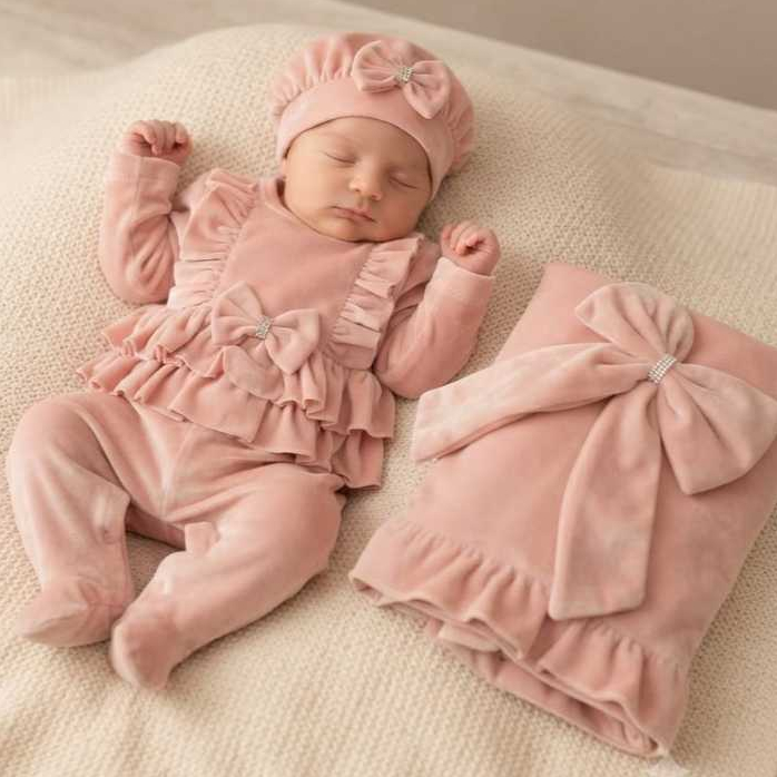 Saida de Maternidade Menina Bebê Quentinha Inverno Luxo Isadora Rosa Plush