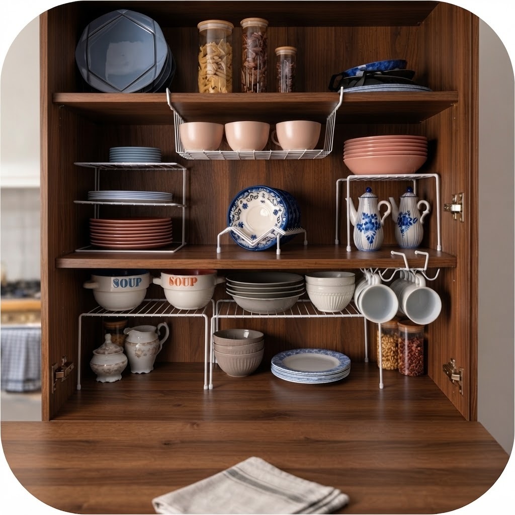 Kit 7 Organizador de Armario de Cozinha louça para Pratos Branco