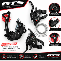 Kit Alavanca GTS 3x8 Marchas 24 Velocidades Bike MTB + Câmbio Traseiro 8 speed