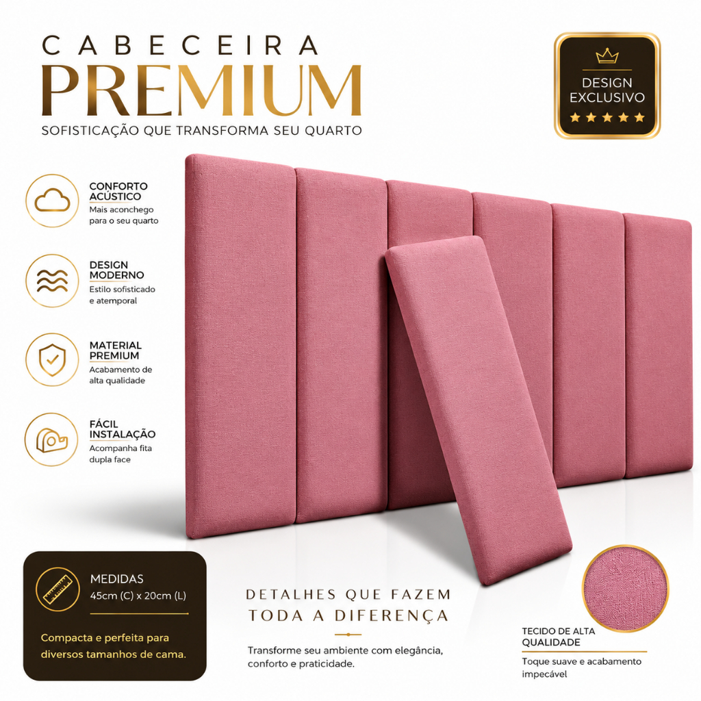 Cabeceira de Cama Kit Com Até 15 Peças Casal e Solteiro 45x20cm Luxuosa - Envio Rápido