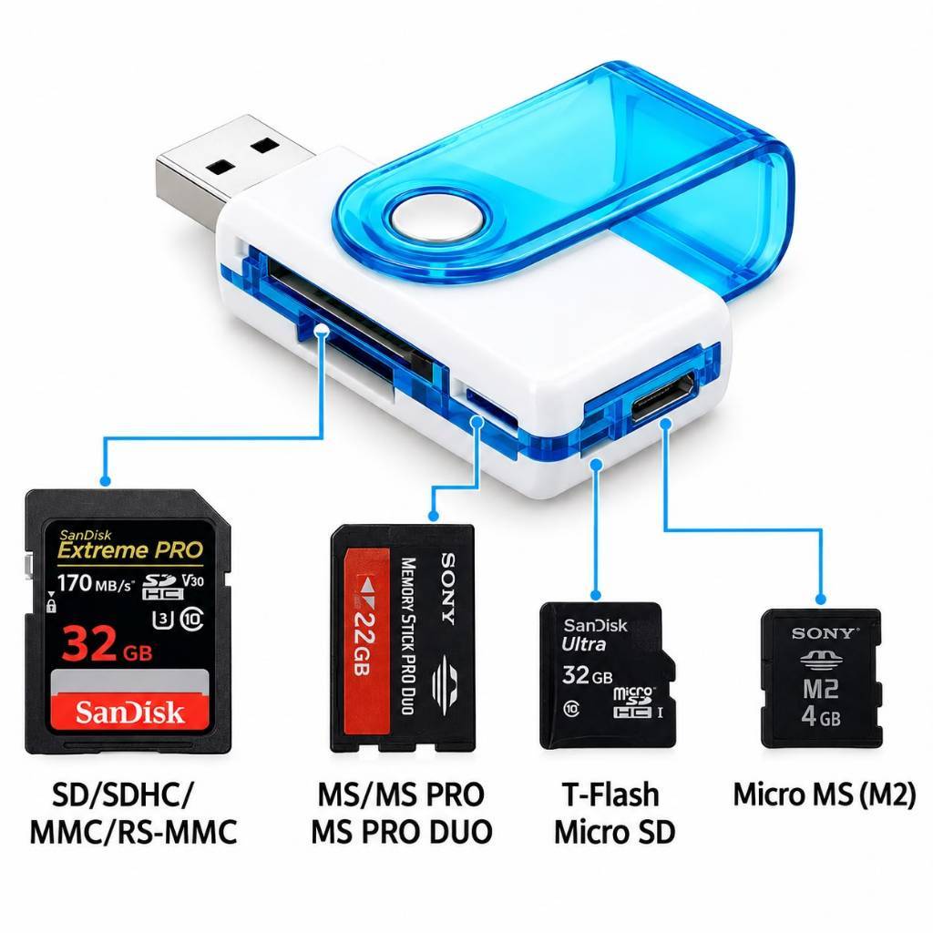 ADAPTADOR Leitor Cartão De Memoria Micro SD - USB 3 In 1 Leitor de Cartão de Memória Usb 2.0