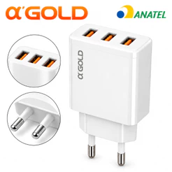 Fonte USB 3 Saídas Carregador Tomada Rápido 5.1A Universal α'Gold